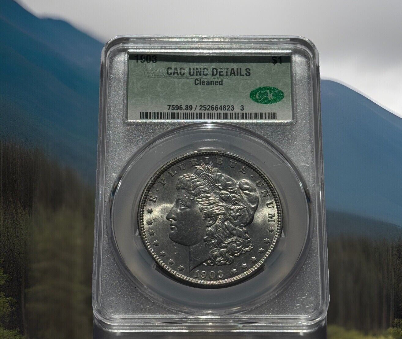 1903 $1 Morgan Silver Dollar Cleaned CACG. Unc Details
