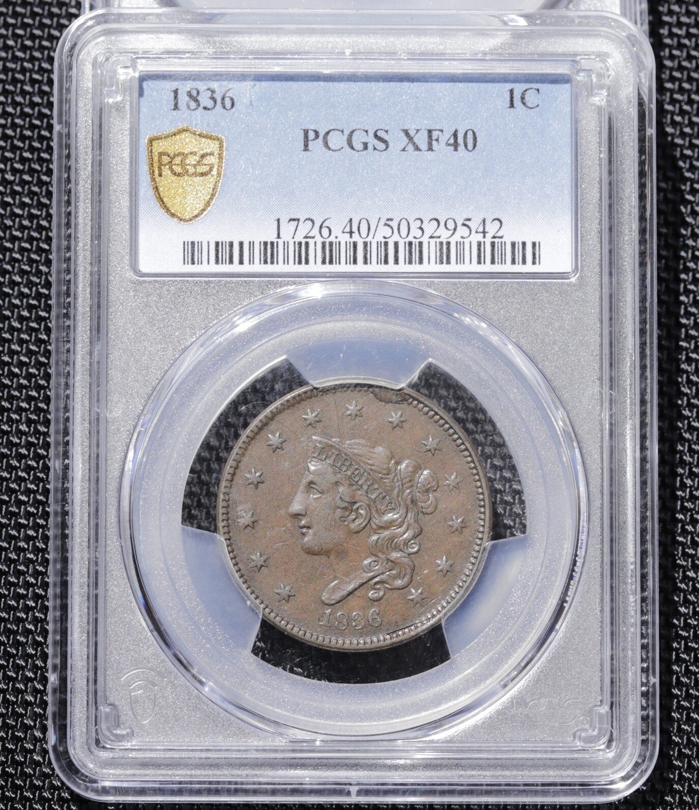 1836 Coronet Head Large Cent PCGS XF40 Choice Chocolate Tones • N-6 R-2 Variety
