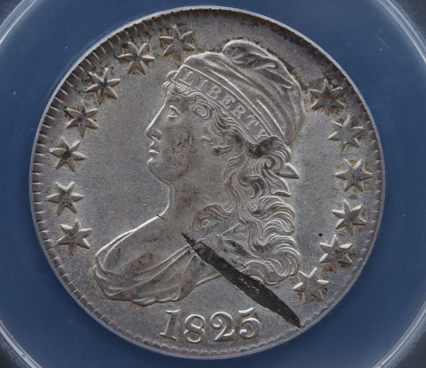 1825 Capped Bust Half Dollar Planchet Streak AU55 Details ANACS O-111 R2 50C