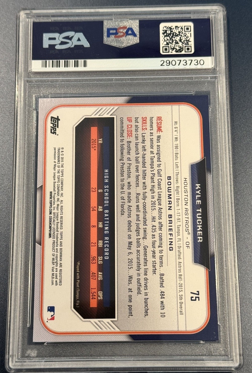 🔥 2015 Bowman Draft Kyle Tucker RC PSA 10 GEM MINT Auto 10 • 1st Bowman Rookie