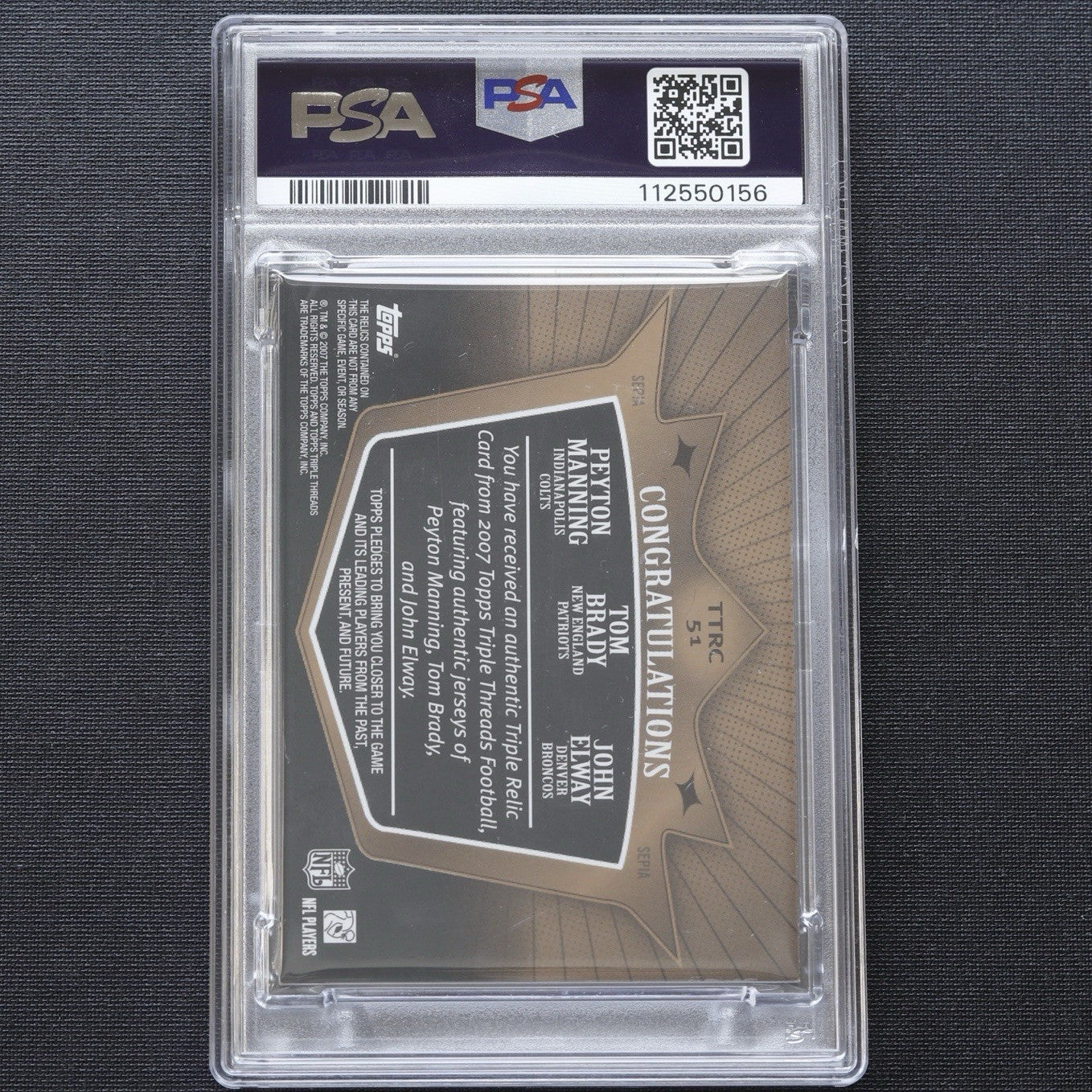2007 Topps Triple Threads Sepia Relic #/27 Manning Brady Elway PSA 7 POP 1 🔥