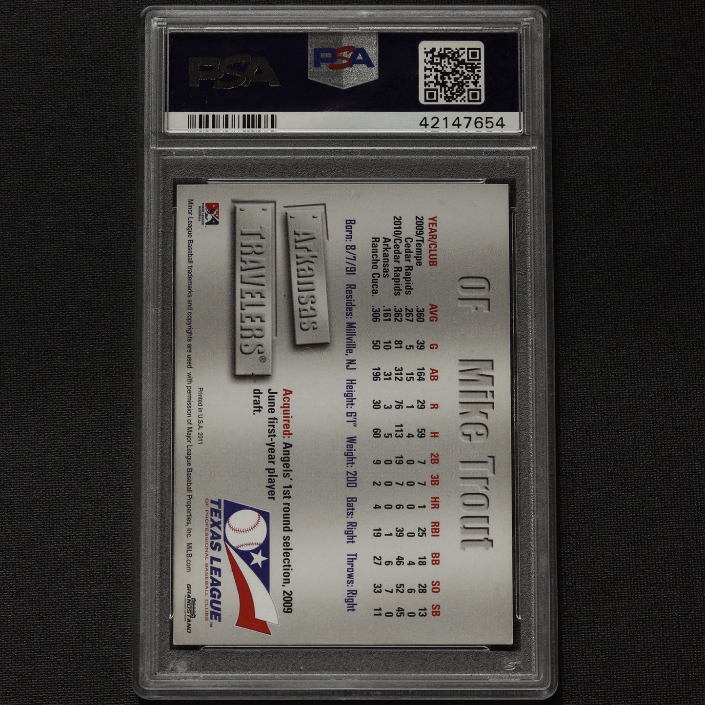 2011 Grandstand Mike Trout Auto • Texas League Top Prospect • PSA/DNA Authentic