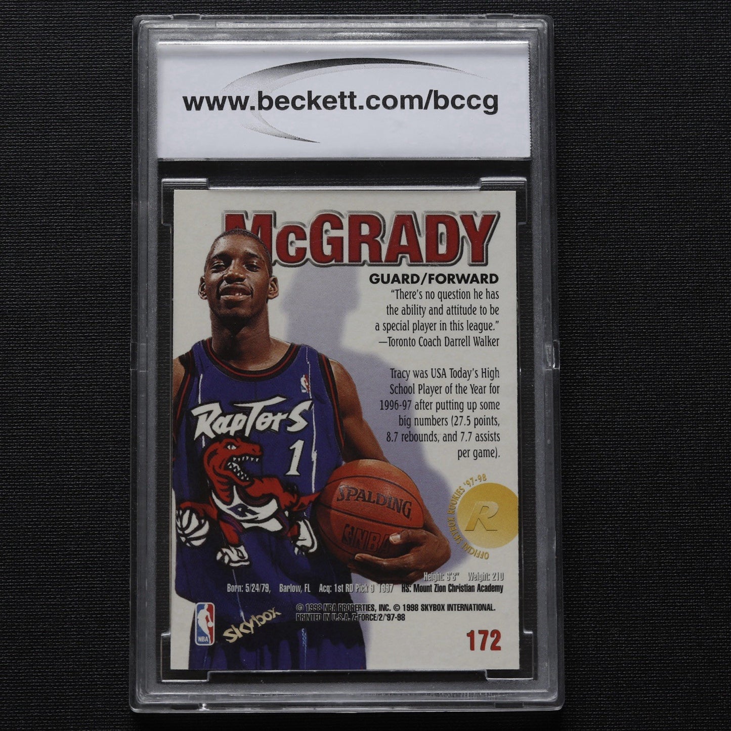 1997-98 SkyBox Z-Force Tracy McGrady Rookie #172B Error BCCG 10 Mint or Better