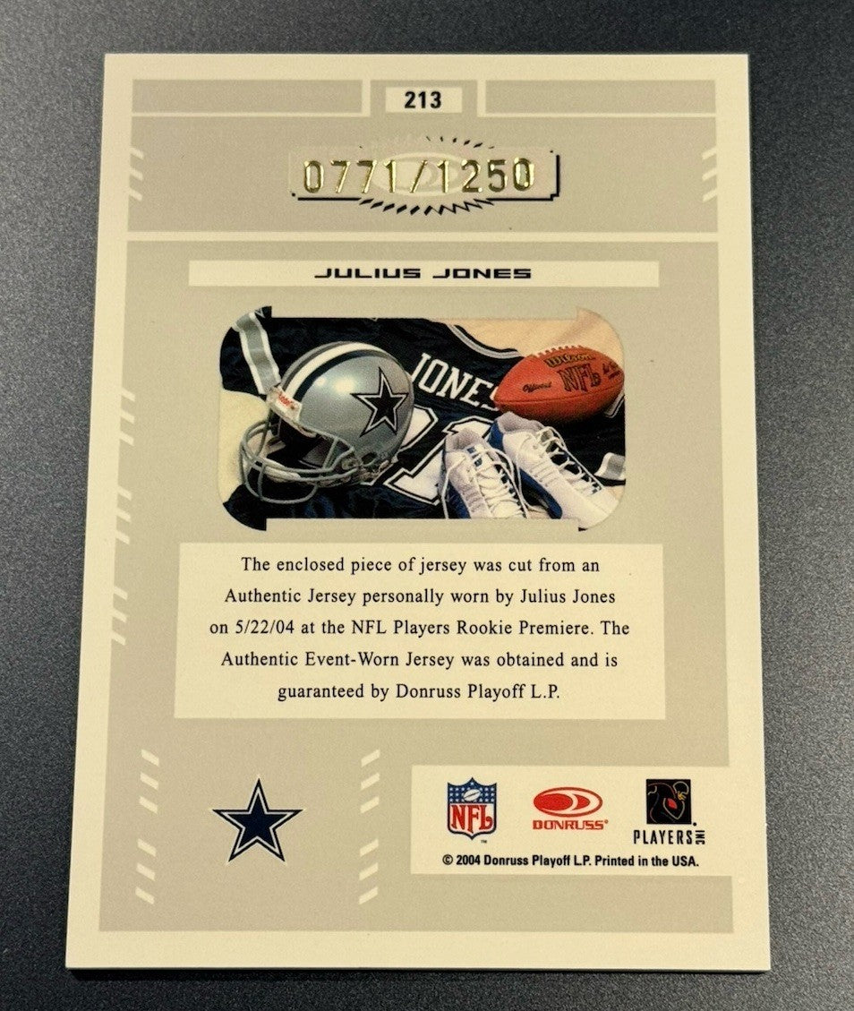 2004 Leaf Certified Julius Jones RC Jersey /1250 Cowboys Event-Worn Patch