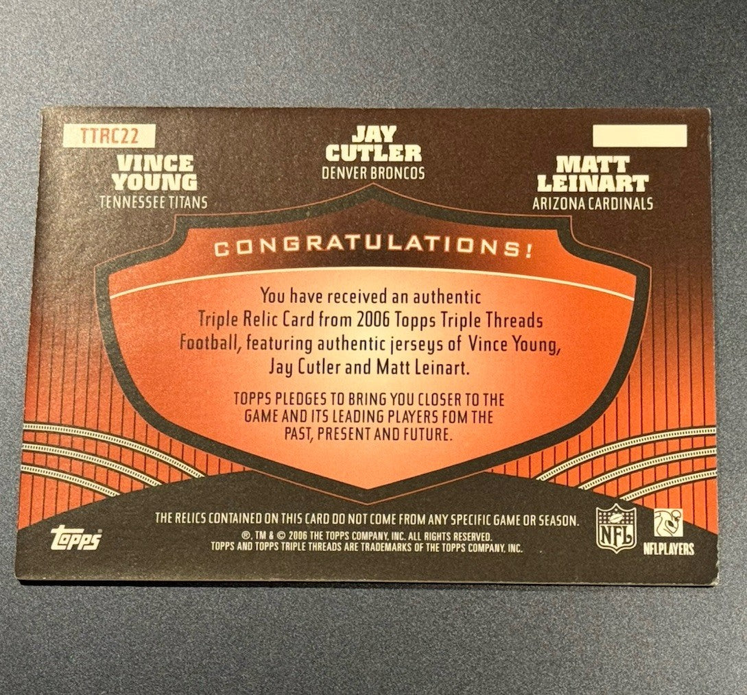 2006 Topps Triple Threads QB Combo Relic /36 • Young Leinart Cutler • Red Foil S