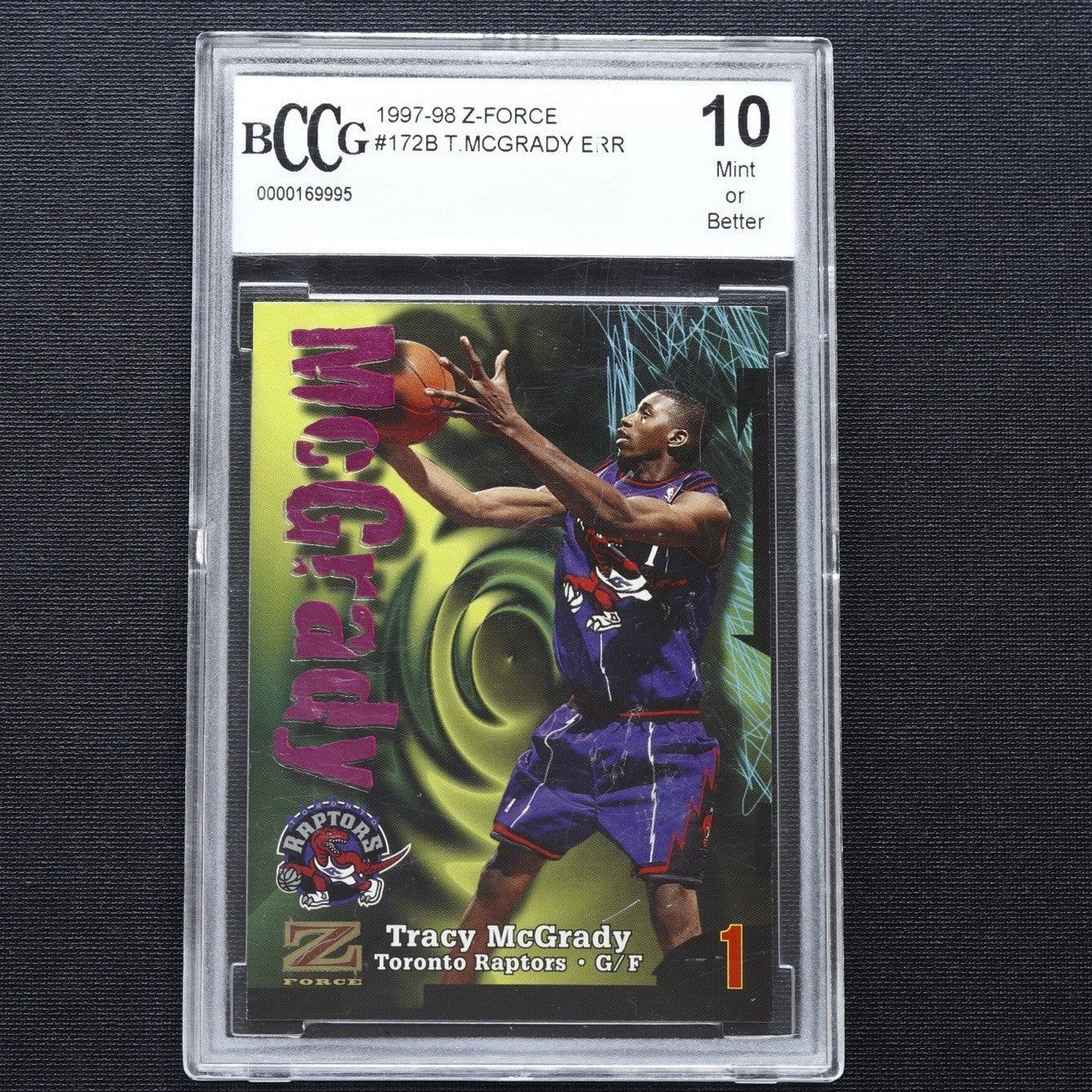 1997-98 SkyBox Z-Force Tracy McGrady Rookie #172B Error BCCG 10 Mint or Better