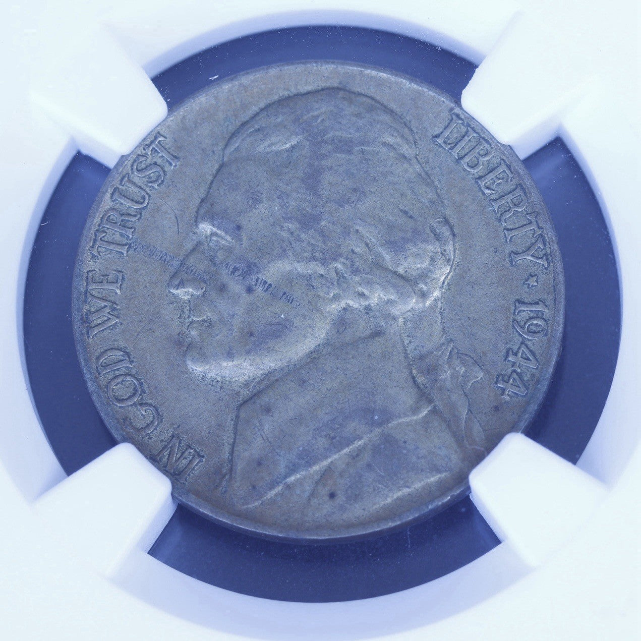 1944 Jefferson Nickel AU55 NGC • Dramatic Mint Error • Struck on Split Planchet