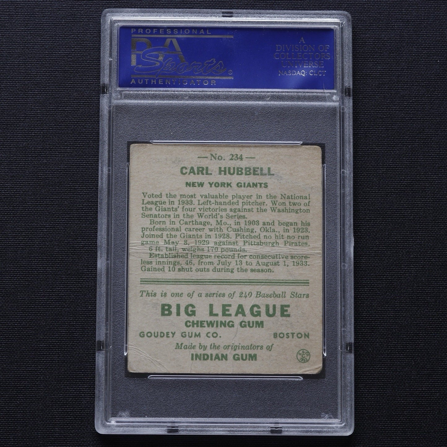 1933 Goudey Carl Hubbell #234 PSA 2 Good • Hall of Fame New York Giants Legend
