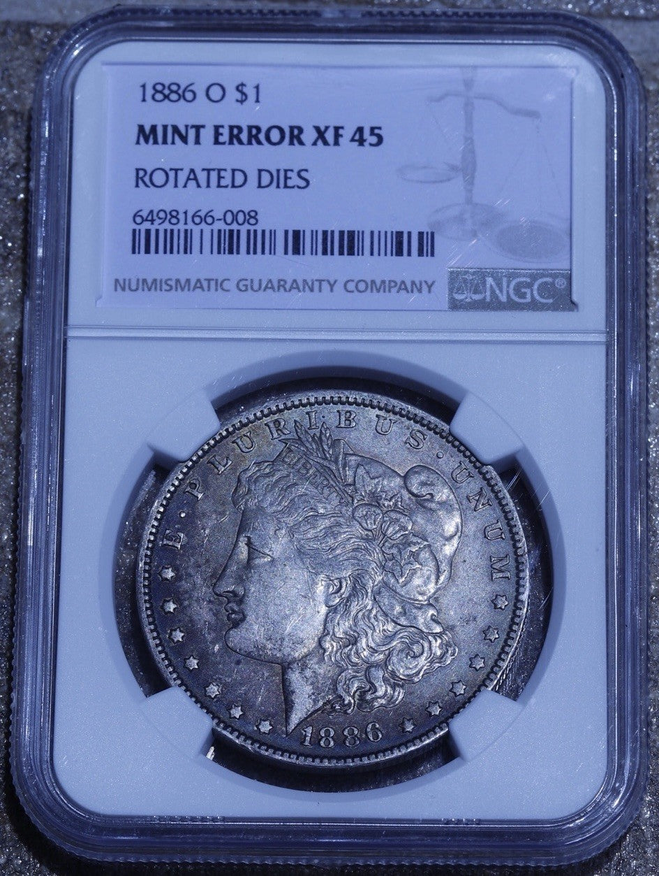 1886-O Morgan Silver Dollar NGC XF45 Mint Error Rotated Dies Rare Die Alignment