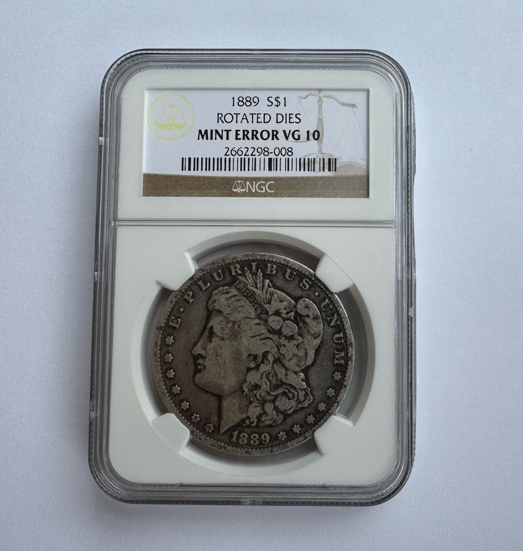 1889 Morgan Silver Dollar – Rotated Dies Mint Error – NGC VG10 | Rare Variety