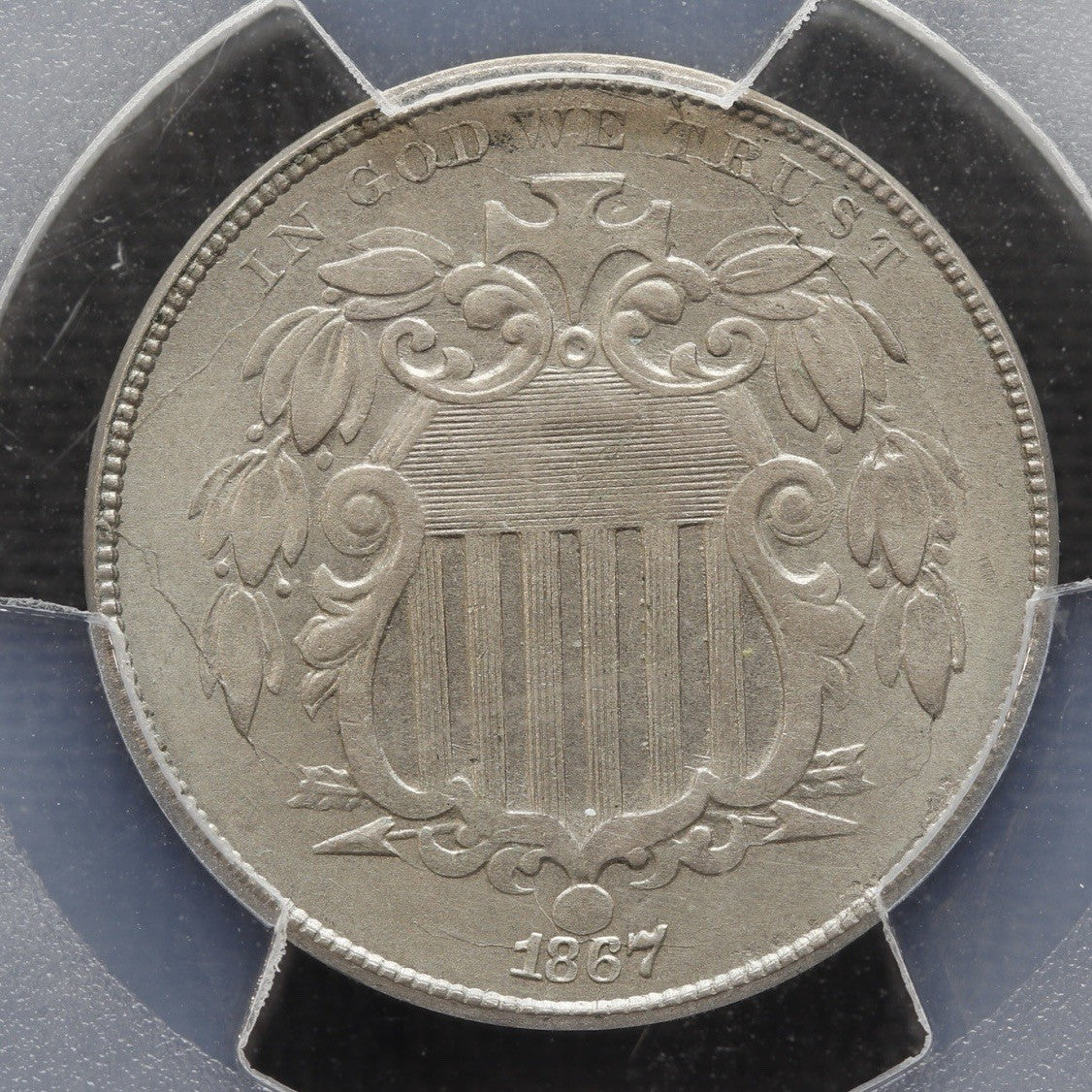 1867 Shield Nickel PCGS MS62 • No Rays Variety • Early Issue 5C