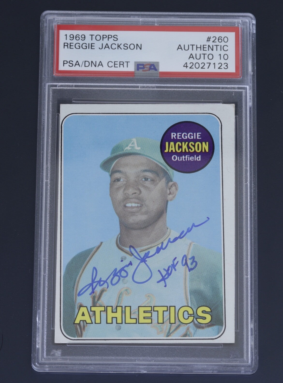 Signed 1969 Topps Reggie Jackson Rookie #260 PSA/DNA Auto 10 HOF 93