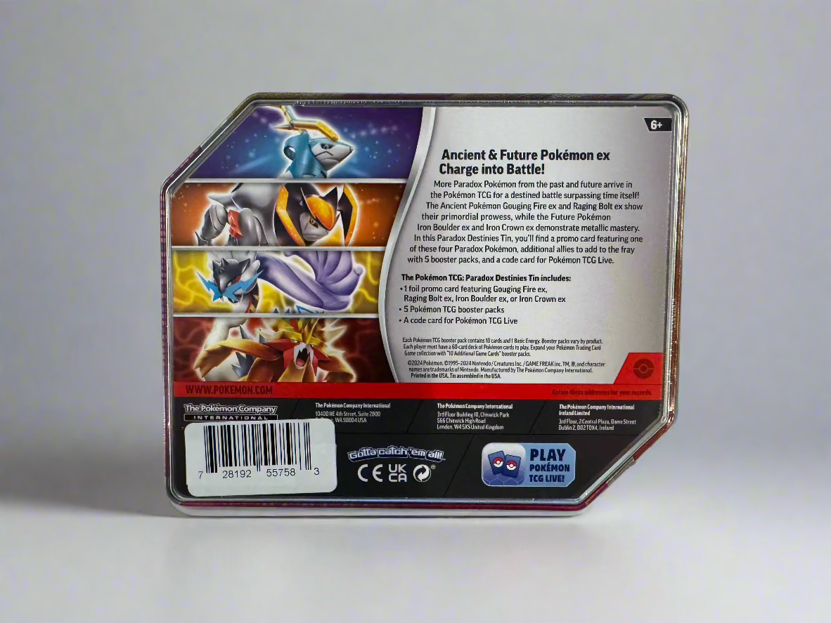 Iron Crown ex Pokémon TCG Tin – 5 Booster Packs + Promo Card