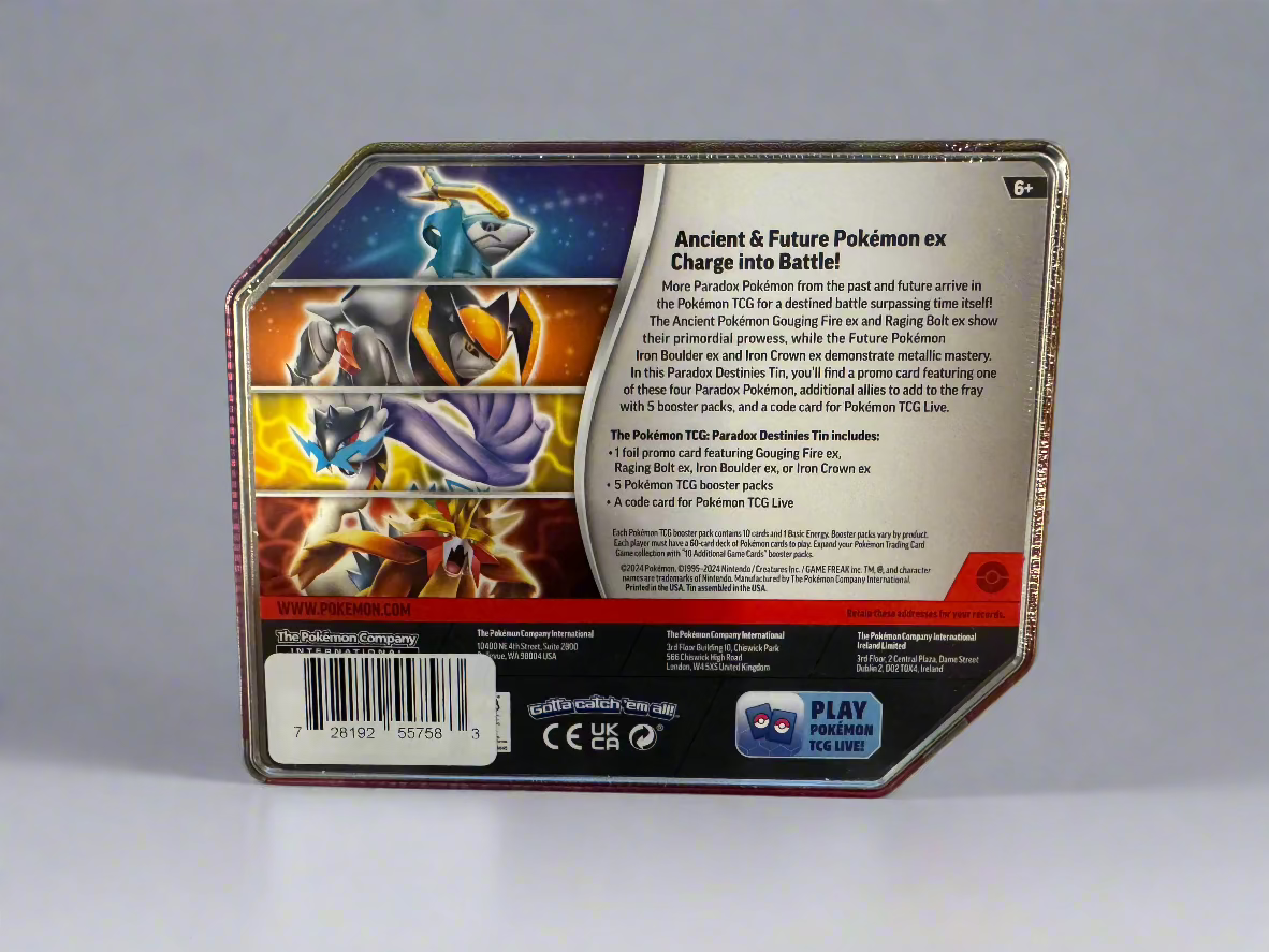 Gouging Fire ex Pokémon TCG Tin – 5 Booster Packs + Promo Card