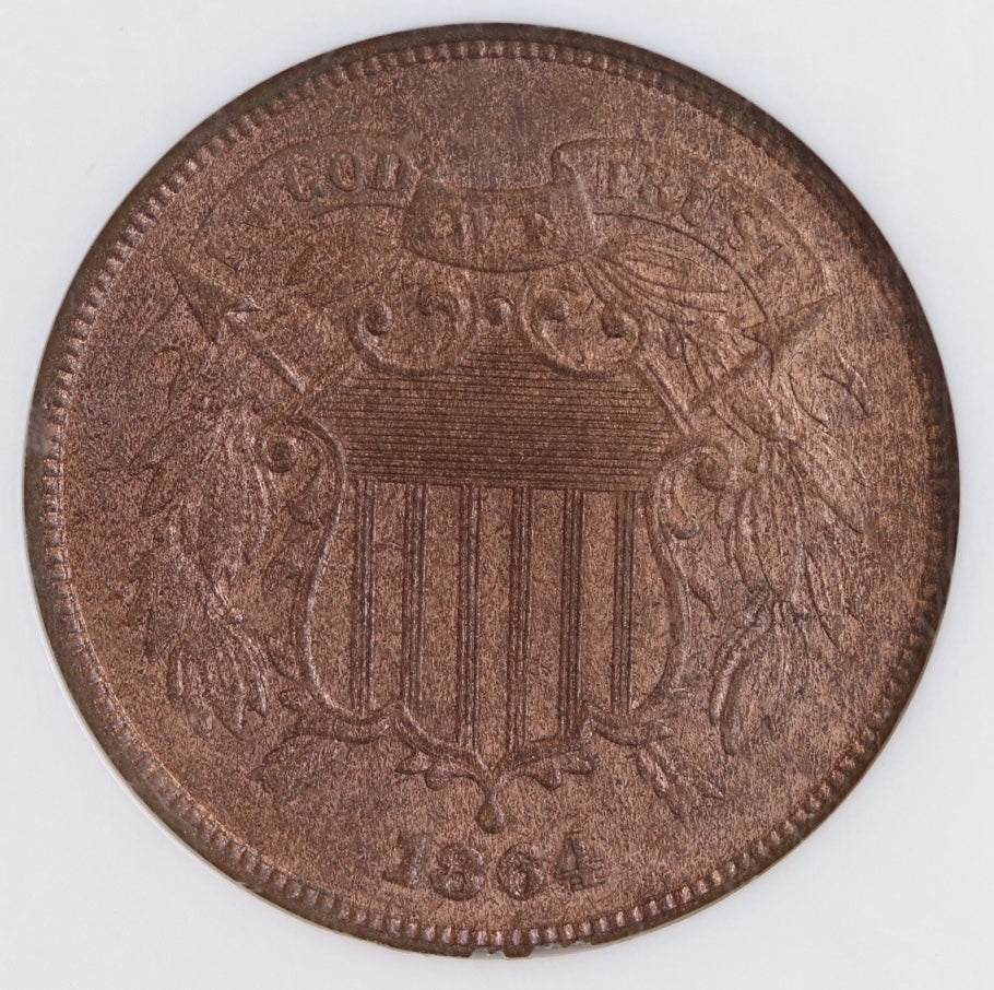 1864 Two Cent Piece – NGC Graded MS64 RB – Large Motto - Civil War Era Coin