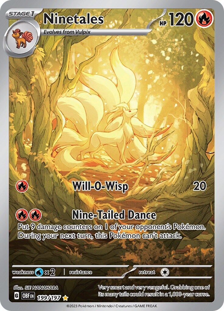 Ninetales Illustration Rare - Obsidian Flames Scarlet And Violet 199/197 NM