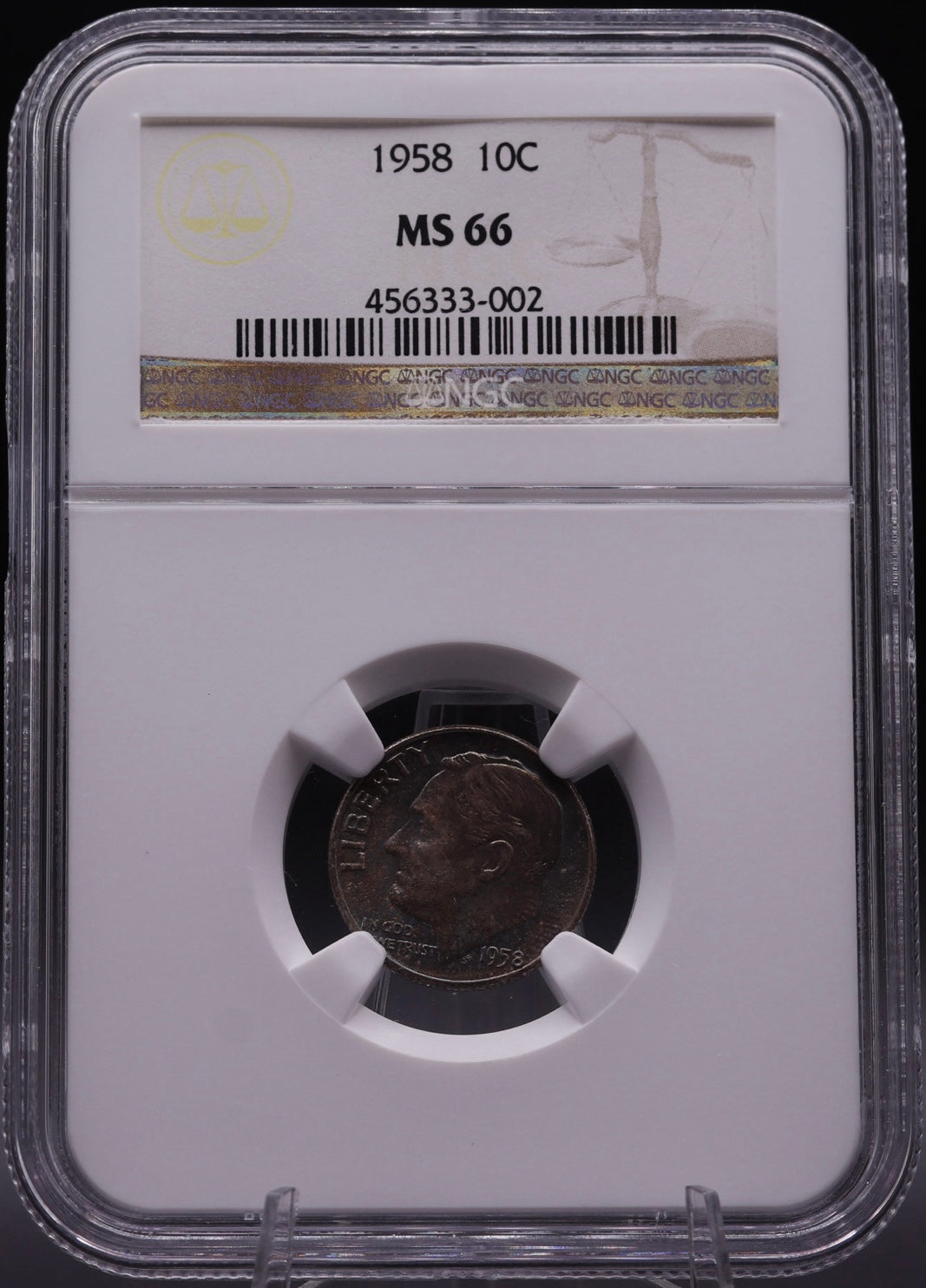 1958 Roosevelt Dime MS66 NGC • Brilliant Uncirculated • Toner