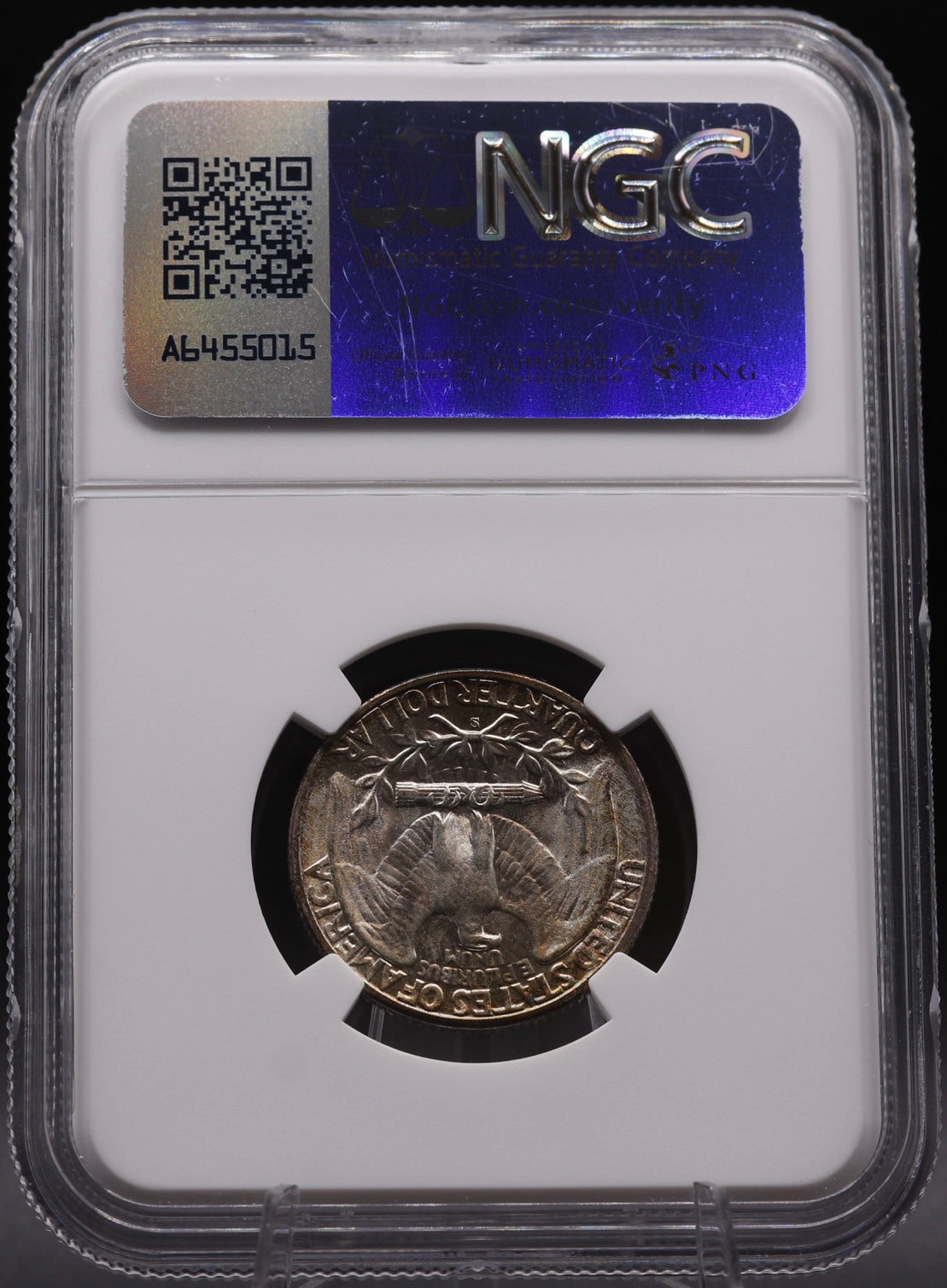 1943-S Washington Quarter NGC MS67 • WWII Silver Era Deep Red Rainbow Patina