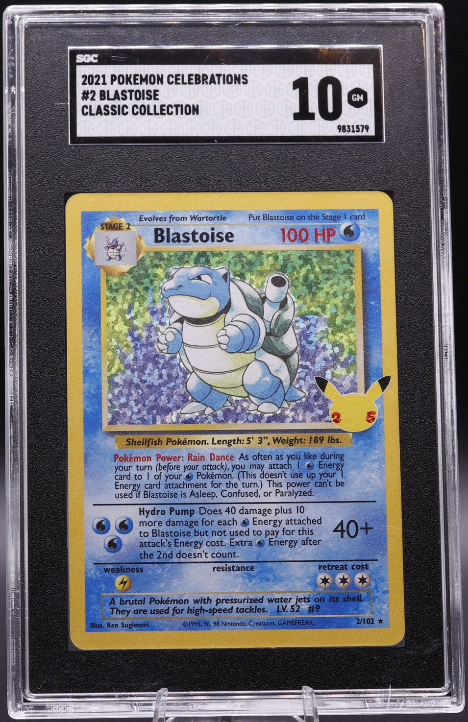 2021 Pokemon Celebrations Blastoise Classic Collection SGC 10 GEM MINT 2/102