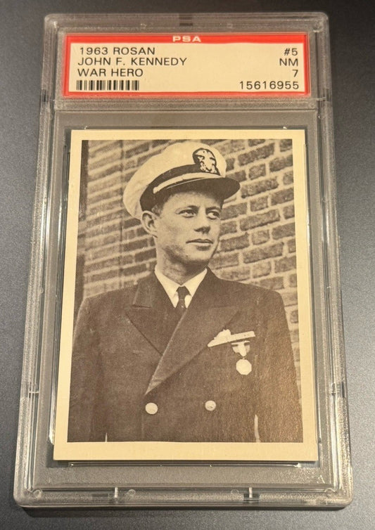 1963 Rosan JFK Card #5 War Hero • PSA 7 NM • PT-109 Naval Service Tribute