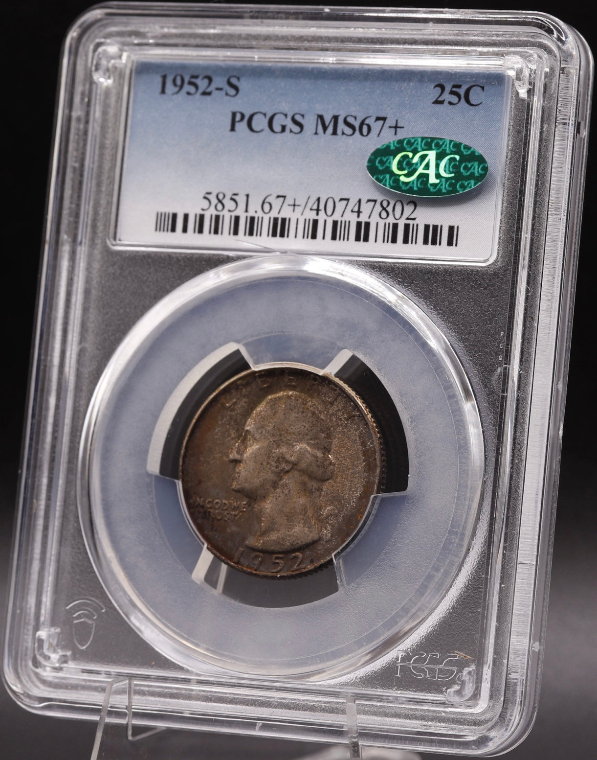 1952-S Washington Quarter PCGS MS67+ CAC • Multi-Color Toned Gem