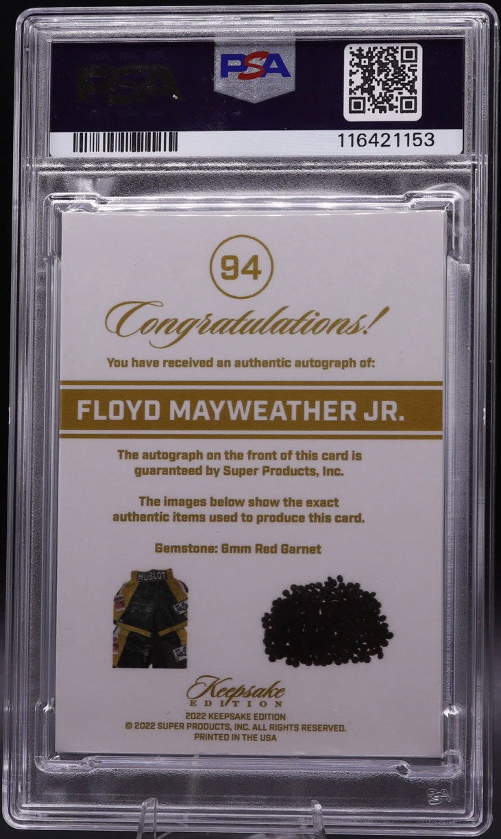 2022 Floyd Mayweather Jr. 1/1 Auto Patch Cracked Ice PSA 6 Auto 10 Gem Garnet