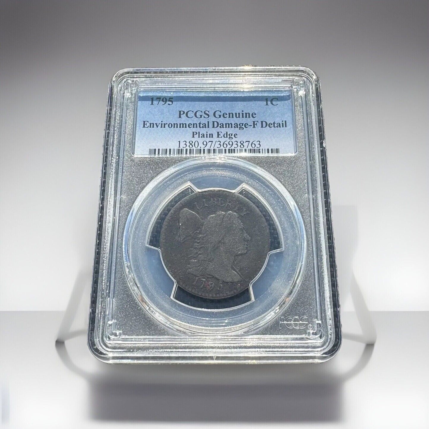 1795 Large Cent PCGS F Detail Environmental Dmg Flowing Hair Liberty Cap