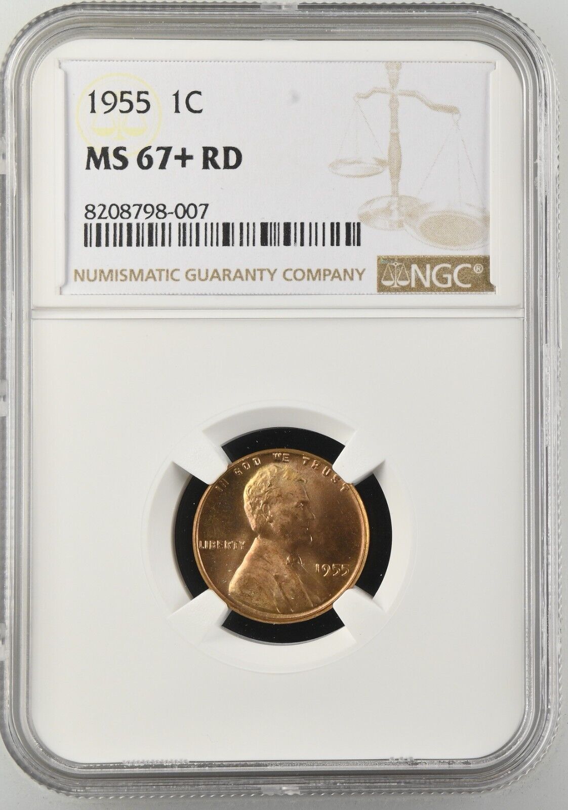 1955 1C Lincoln Head Wheat Cent ** MS67+ Red ** NGC Super Rare !