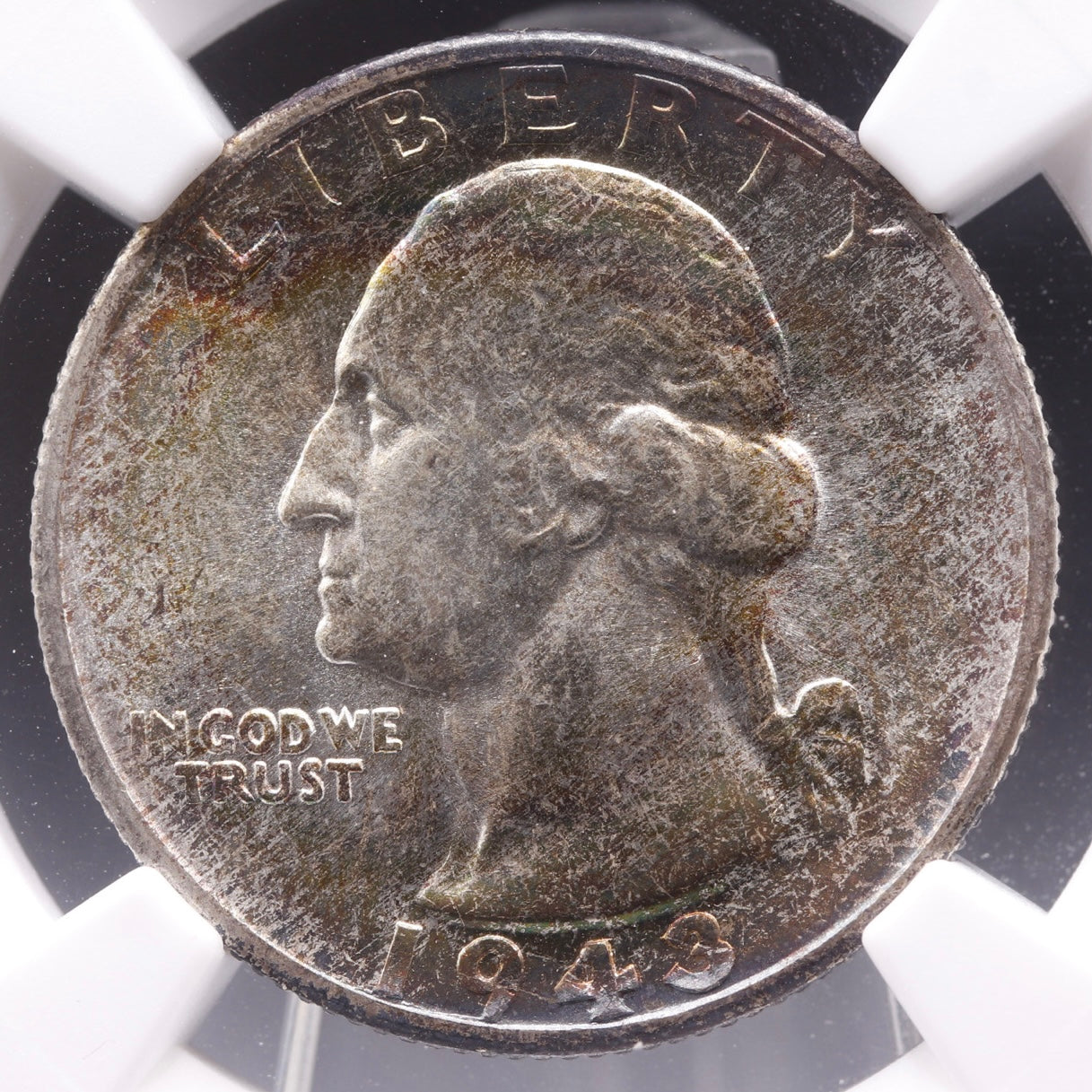 1943-S Washington Quarter NGC MS67 • WWII Silver Era Deep Red Rainbow Patina