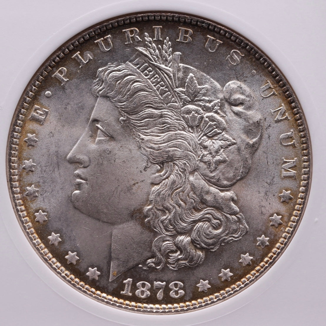 1878 7TF Morgan Silver Dollar ANACS MS61 VAM-84A Clashed E Soapbox Holder