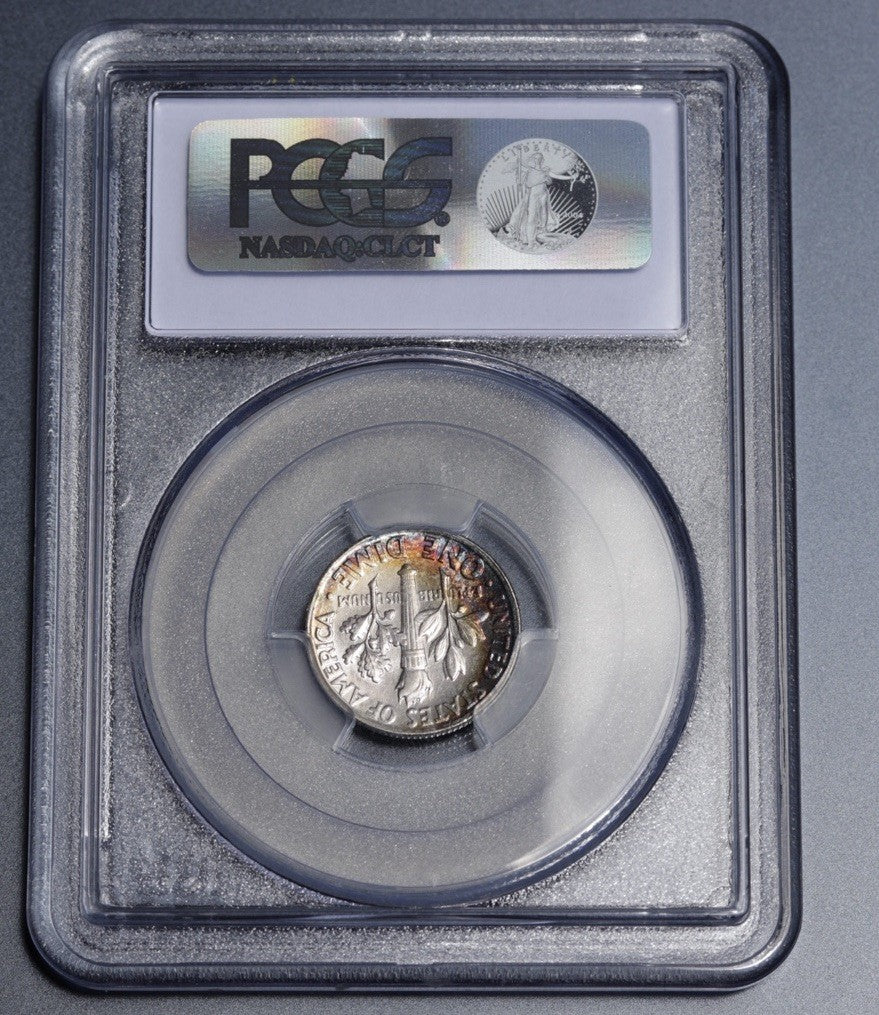1961 Roosevelt Dime PCGS MS66 • Vivid Rainbow Toning • Premium Eye Appeal