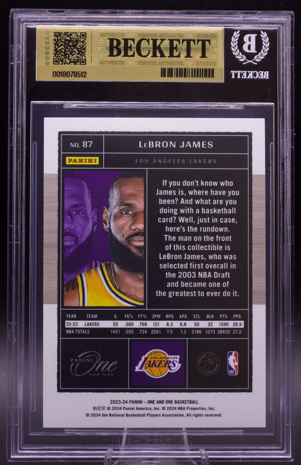 2023-24 Panini One & One Gold LeBron James #87 /10 BGS 9.5 Gem Mint