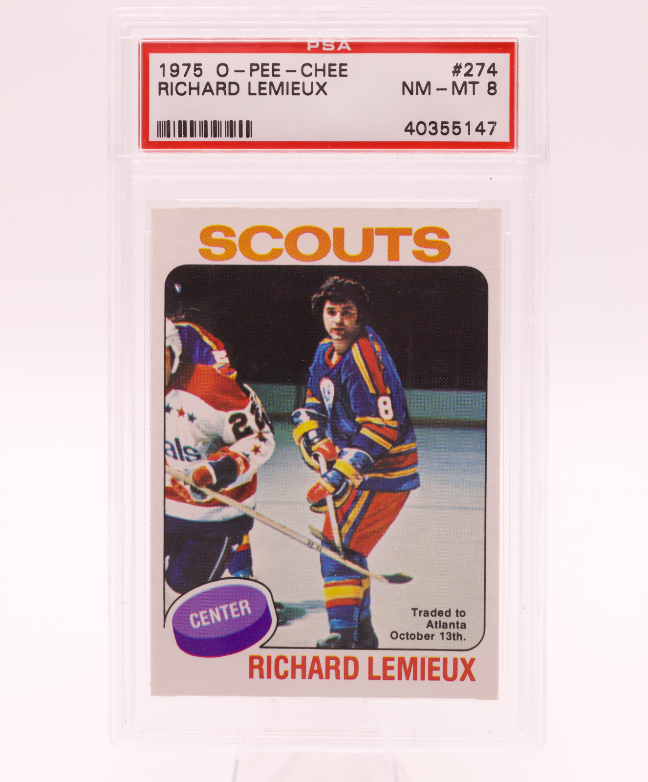 1975 O-Pee-Chee #274 Richard Lemieux PSA 8 NM-MT Kansas City Scouts Hockey Card