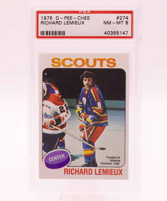1975 O-Pee-Chee #274 Richard Lemieux PSA 8 NM-MT Kansas City Scouts Hockey Card