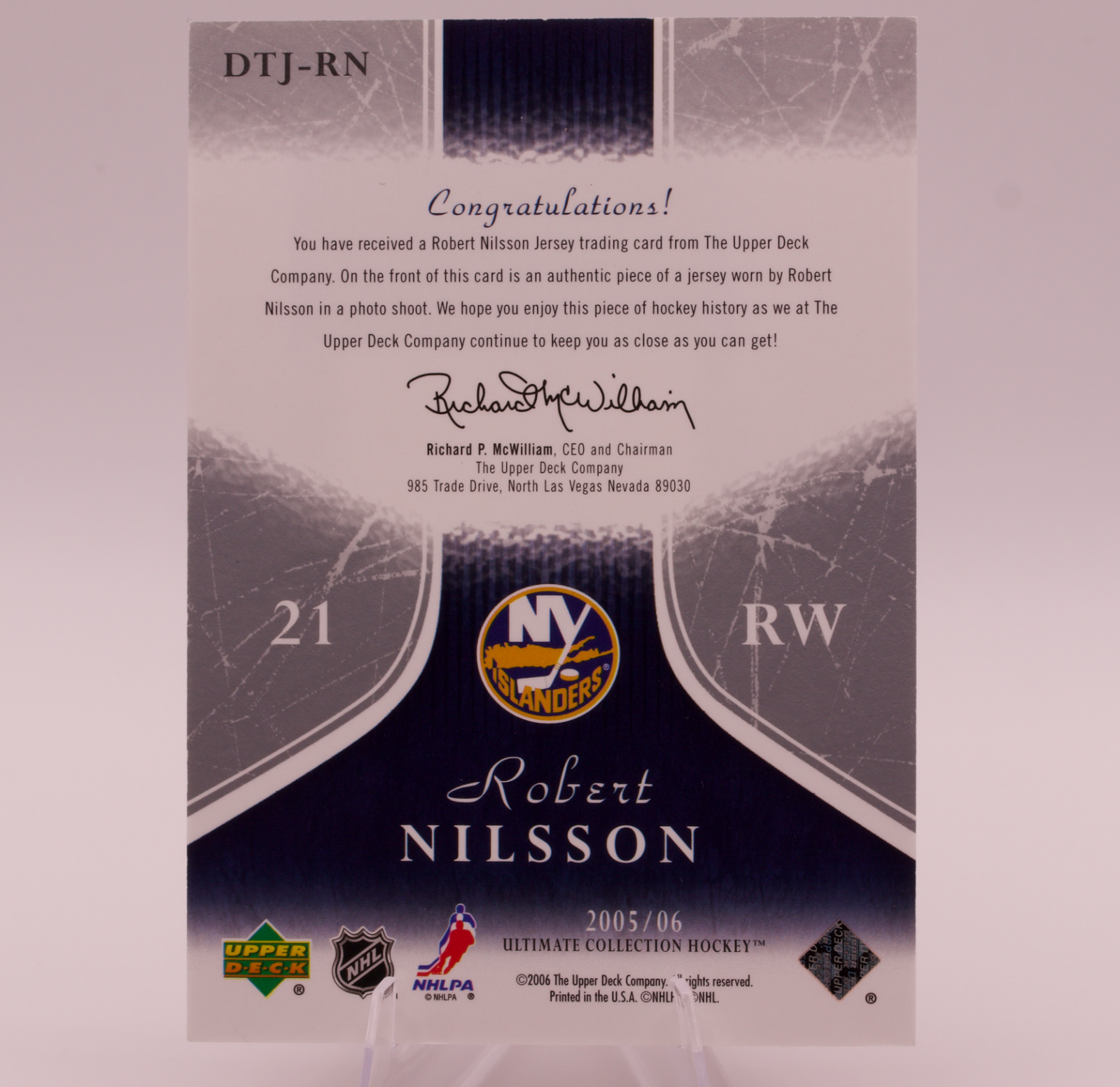 2005-06 Upper Deck Ultimate Collection Robert Nilsson Debut Threads Jersey /250