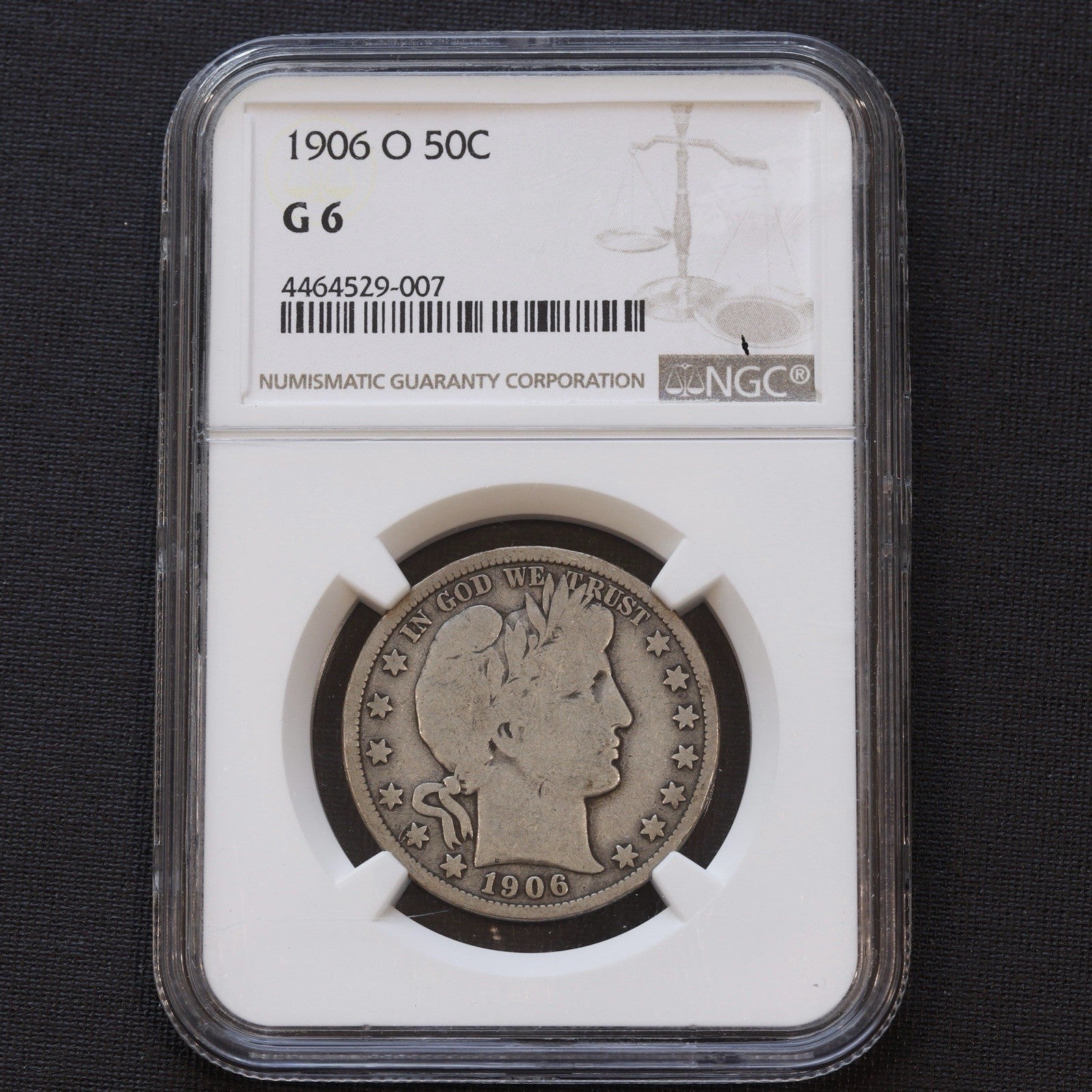 1906-O Barber Half Dollar 50C NGC G6 • Early Circulated U.S. Silver Coin