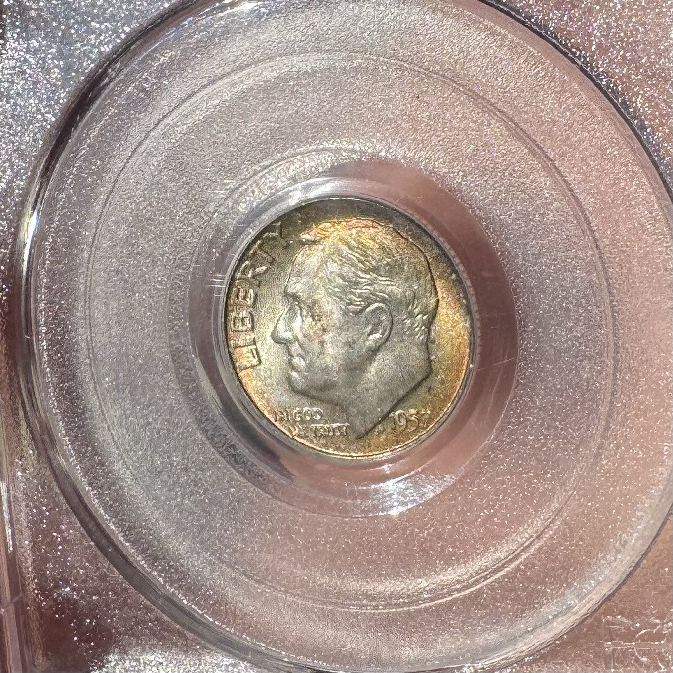 1957-D Roosevelt Dime PCGS MS65 • Golden Rim Toning • Toned 10C Coin