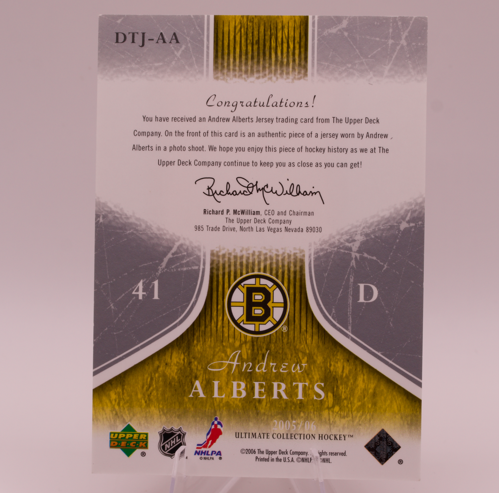 2005-06 Upper Deck Ultimate Collection Andrew Alberts Debut Threads Jersey /250