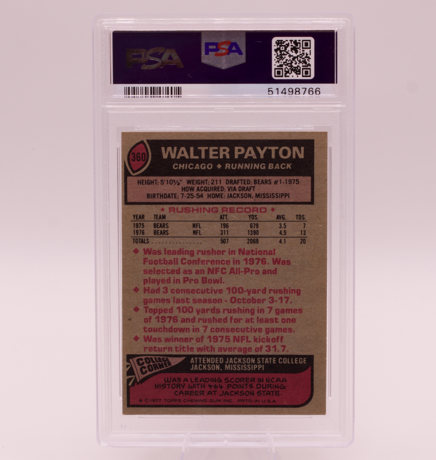 1977 Topps #360 Walter Payton All-Pro PSA 6 EX-MT Chicago Bears HOF Football