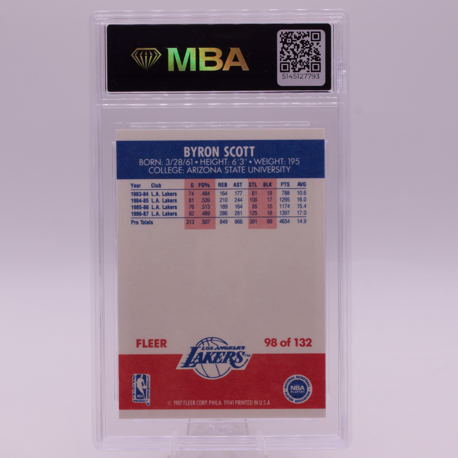 1987 Fleer Byron Scott #98 MBA 10 GEM MINT Los Angeles Lakers