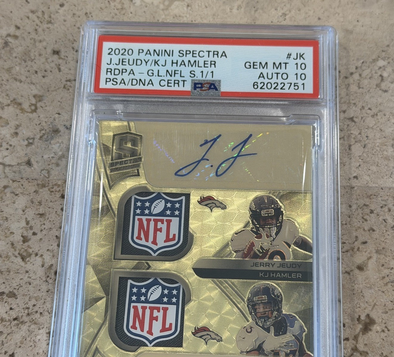 2020 Panini Jerry Jeudy KJ Hamler Dual NFL Shield Rookie Auto 1/1 PSA 10 Auto