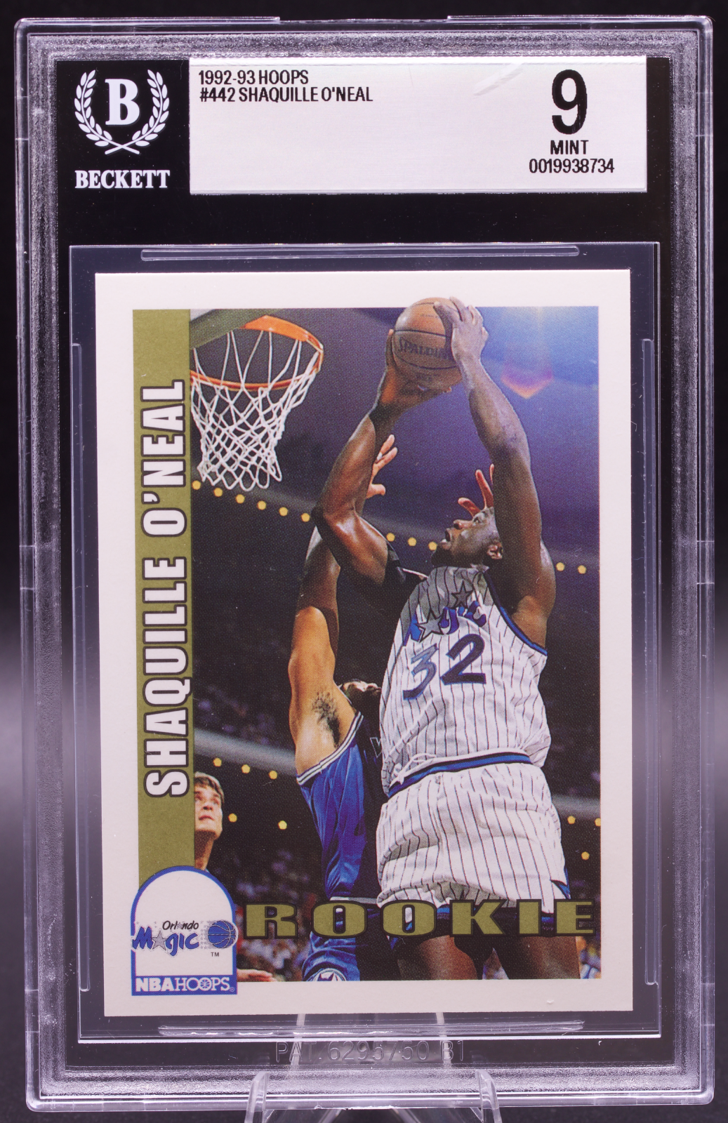 1992-93 Hoops Shaquille O'Neal #442 Beckett BGS 9 Mint Orlando Magic Rookie RC