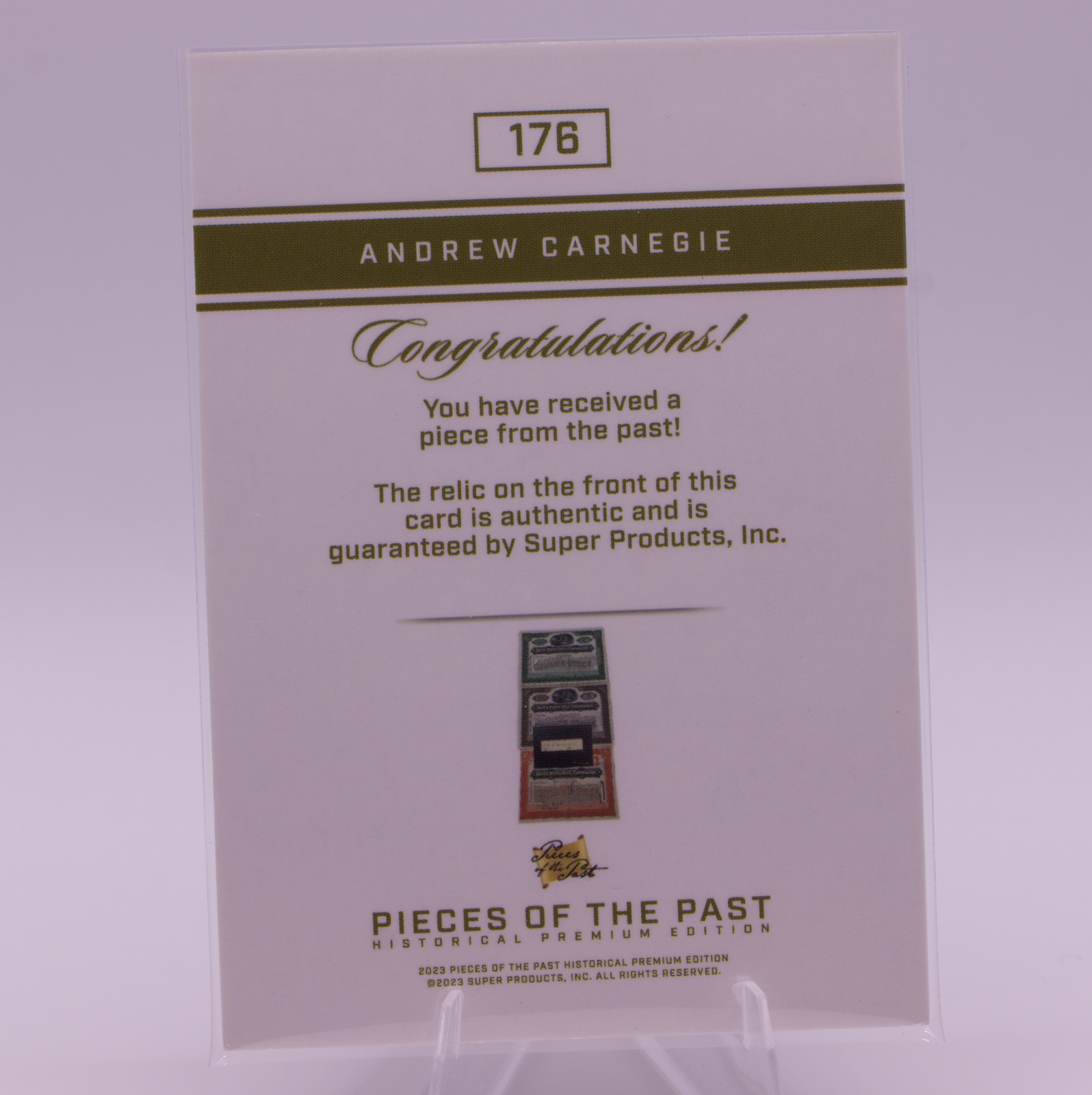 Andrew Carnegie Authentic Relic Card 2023 Pieces of the Past #176 Stock Steel