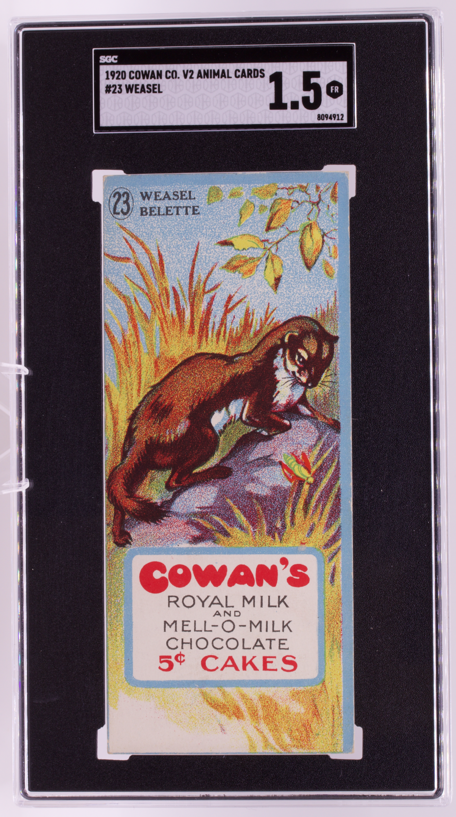 1920 Cowan Co V2 Animal Cards #23 Weasel SGC 1.5 FR Canadian Chocolate