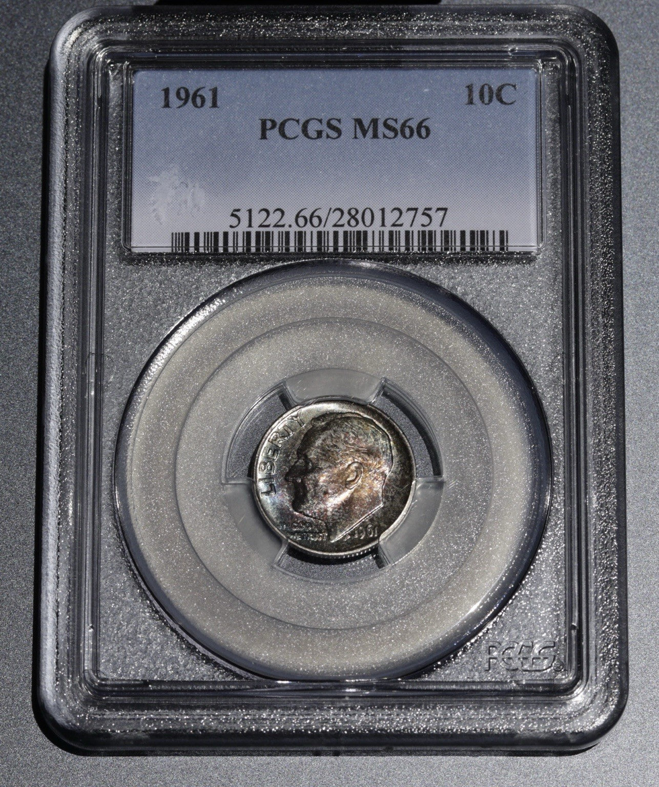 1961 Roosevelt Dime PCGS MS66 • Vivid Rainbow Toning • Premium Eye Appeal