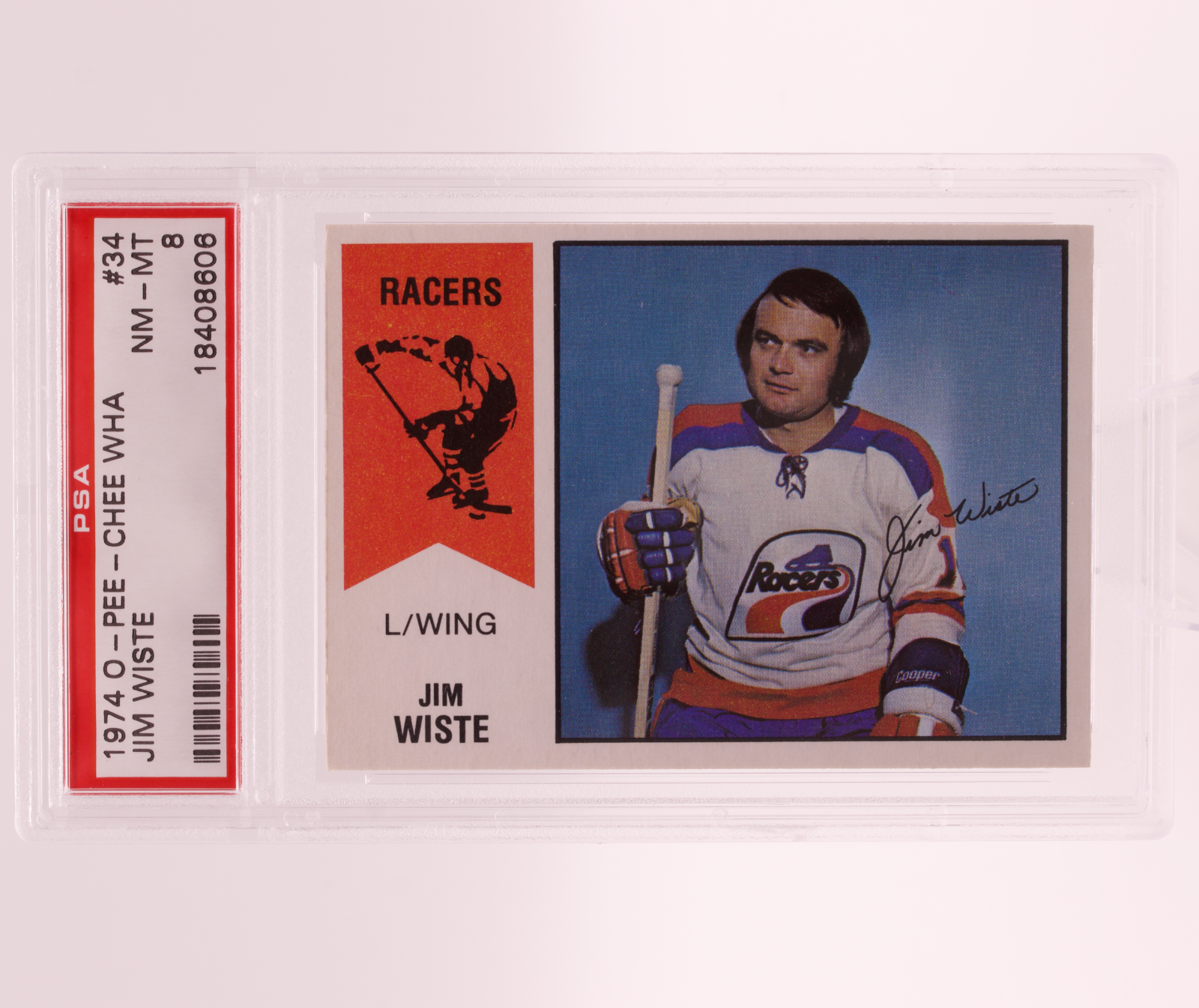 1974 O-Pee-Chee WHA Jim Wiste #34 PSA 8 NM-MT Indianapolis Racers Vintage OPC