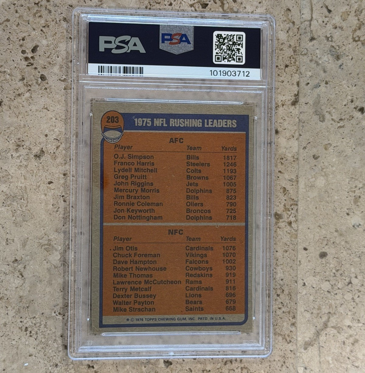 1976 Topps #203 Rushing Leaders OJ Simpson Jim Otis PSA 8 NM-MT Bills Cardinals