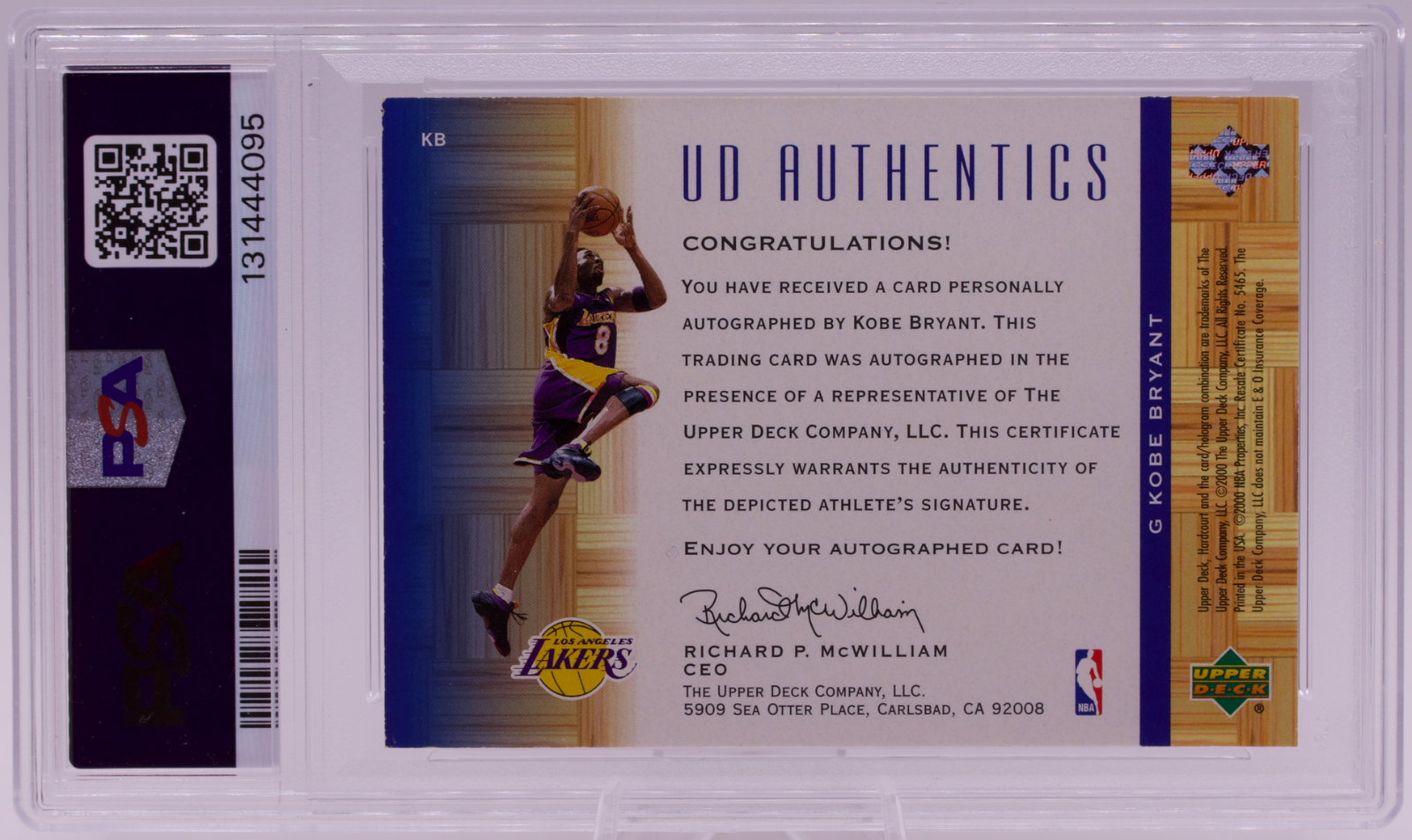 2000 UD Hardcourt Kobe Bryant Autograph PSA 6 EX-MT Lakers On-Card Auto