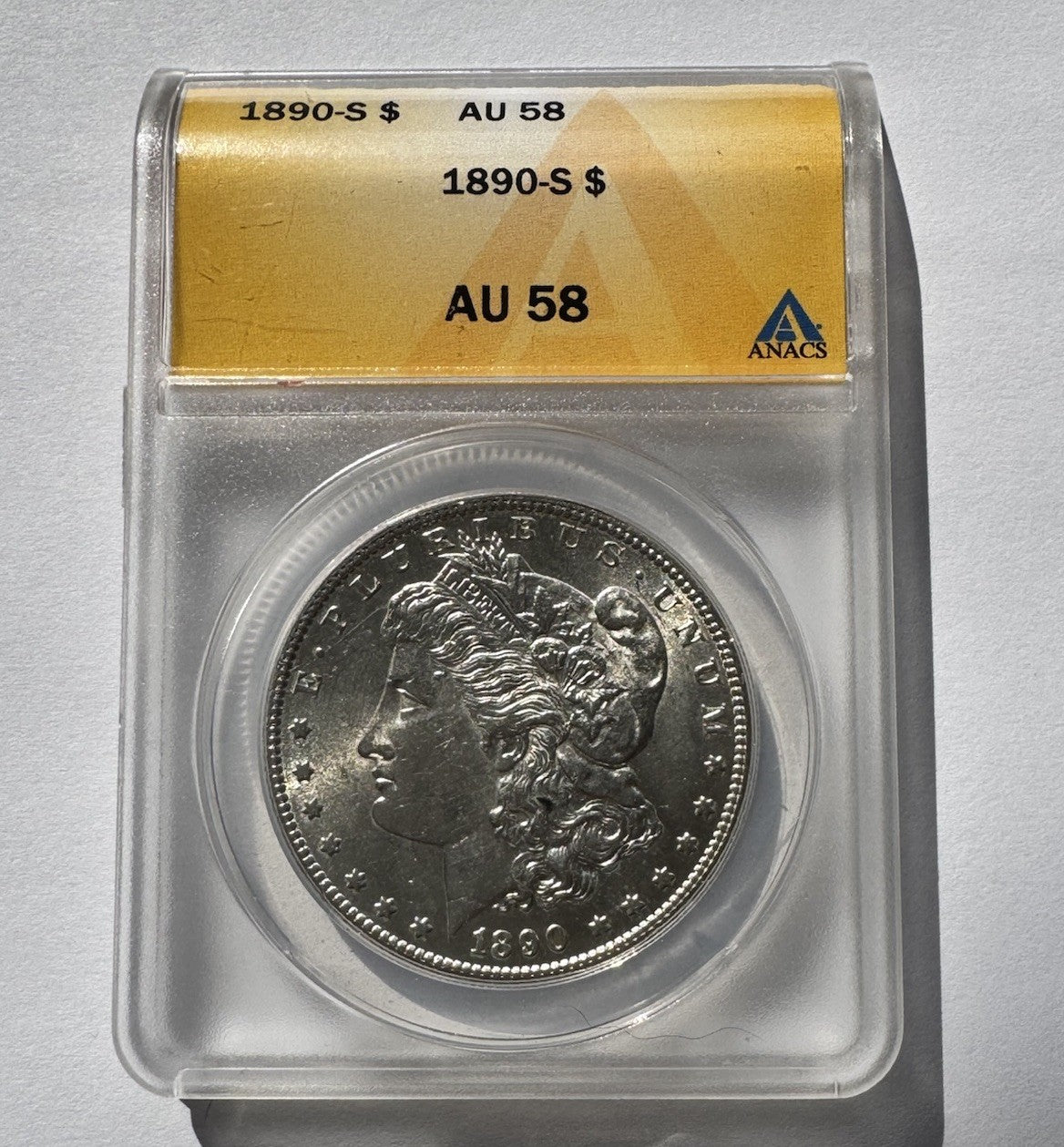 1890‑S Morgan Silver Dollar AU58 ANACS Certified Scarce San Francisco Mint