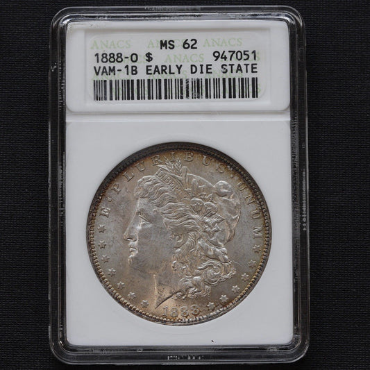 1888-O Morgan Silver Dollar $1 ANACS MS62 • VAM-1B Early Die State Scarface 🔥